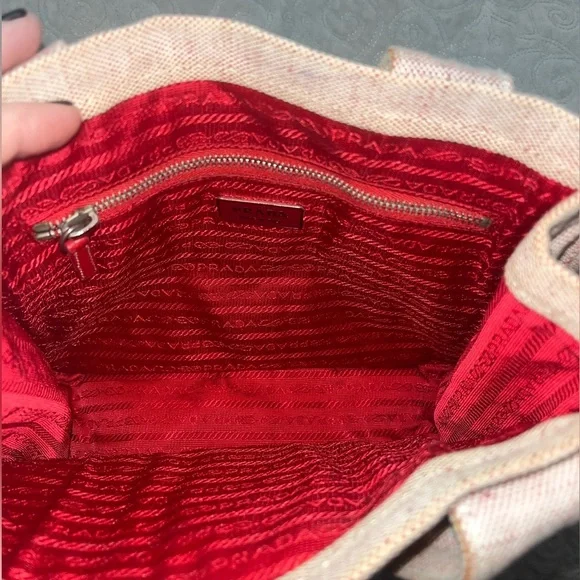 Prada Authentic Canvas Tote with Red Leather Trim - Picture 5 of 9